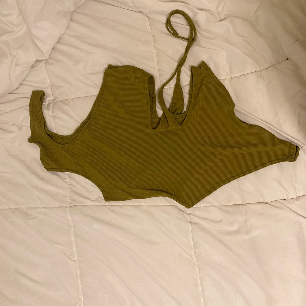 Olive Green Ribbed Bikini Top